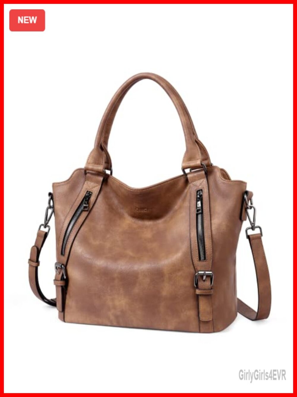 Large Multi-Pocket Hobo Bag with Adjustable Strap Faux Leather Vegan